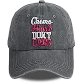 Fxbwhtey Chemo Hair Don't Care Baseball Cap for Men Women, Adjustable Washed Cotton 3D Embroidered Pink Ribbon Hat