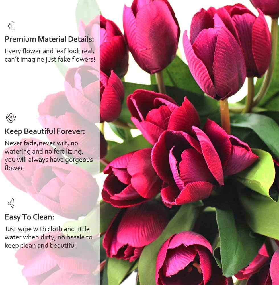 SnailGarden 27 Pcs 12" Artificial Flowers Purple Tulips,Silk Tulips Flowers with 2Pcs Satin Ribbon and 1 Pc Greeting Card for Wedding Party Decoration,Home Office Table Arrangements,Festival Gift - Image 4