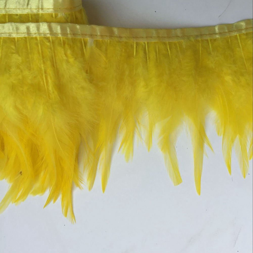 Shekyeon 2yards Rooster Hackle Feather Trim Fringe for DIY Clothing Craft Dress Decoration(Yellow)