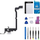 CYKJGS for iPhone Xs Max Charging Port Replacement OEM Headphone Port | White USB Charge Dock Connector Microphone Antenna Ribbon Cable with Repair Kits Waterproof sticker A1921 A2101 A2102 A2104