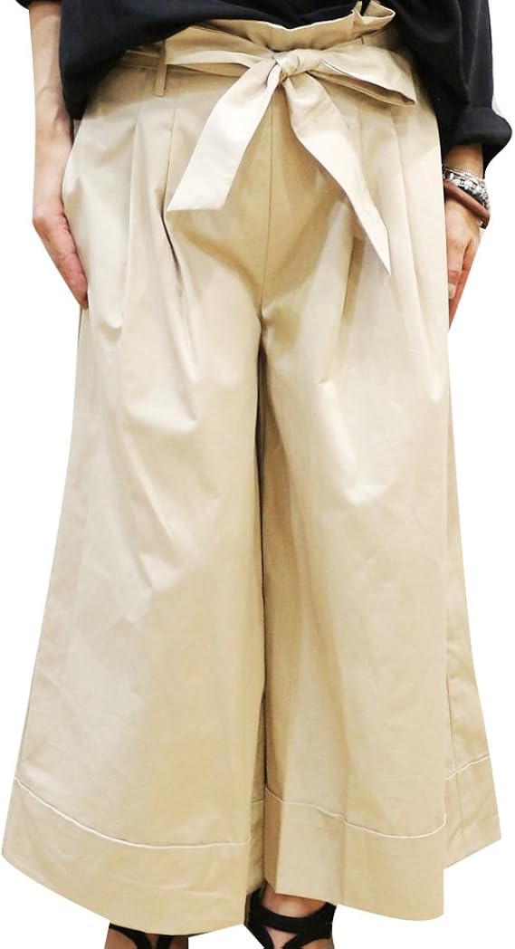 ウエストリボン ワイドパンツ ベージュ ロングパンツ 通販 Amazon