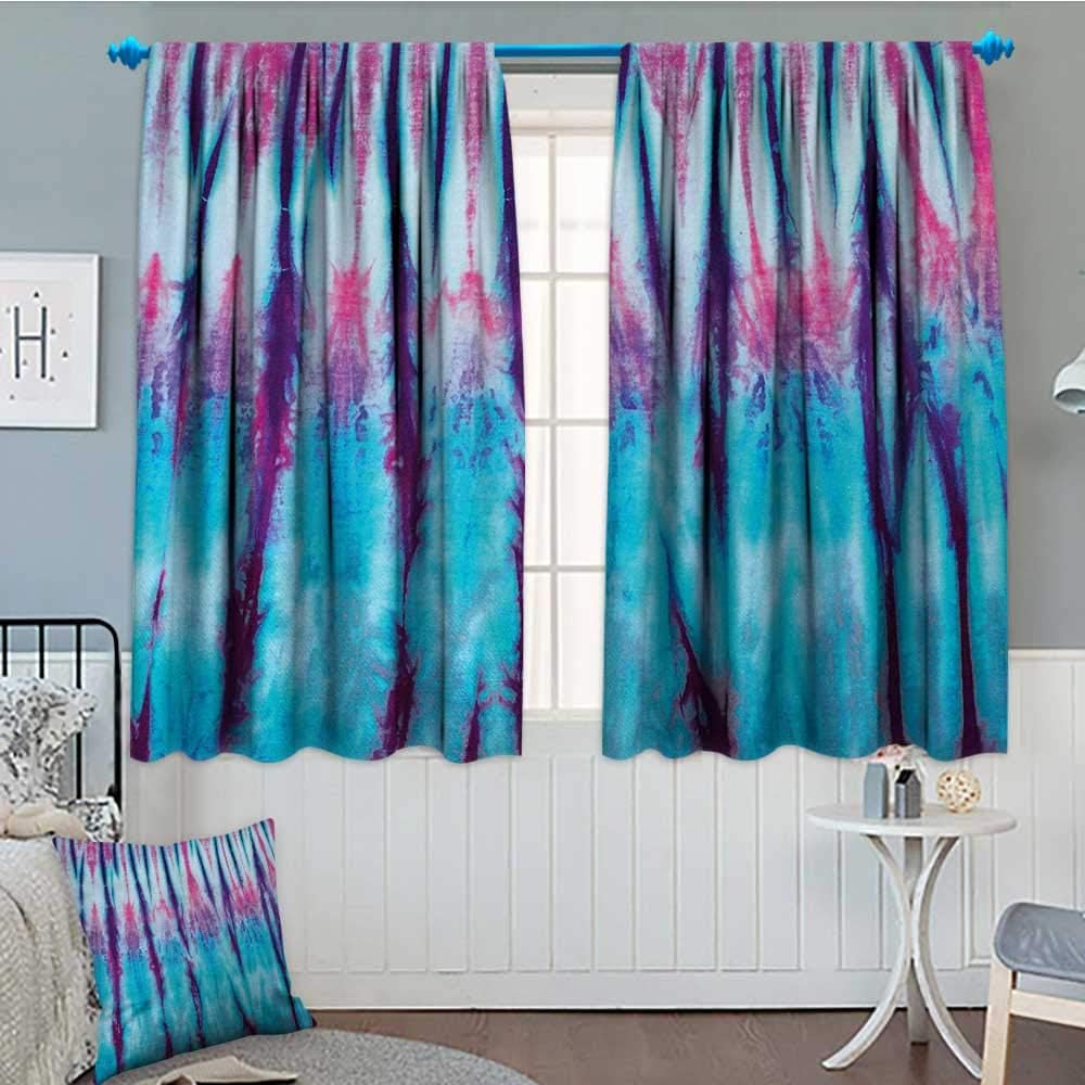 alilihome Tie Dye Window Curtain Fabric Close Up Vertical Gradient Tie Dye Figures Hippie Alter Life Retro Artwork Print Drapes for Living Room 55" W x 45" L Blue Pink