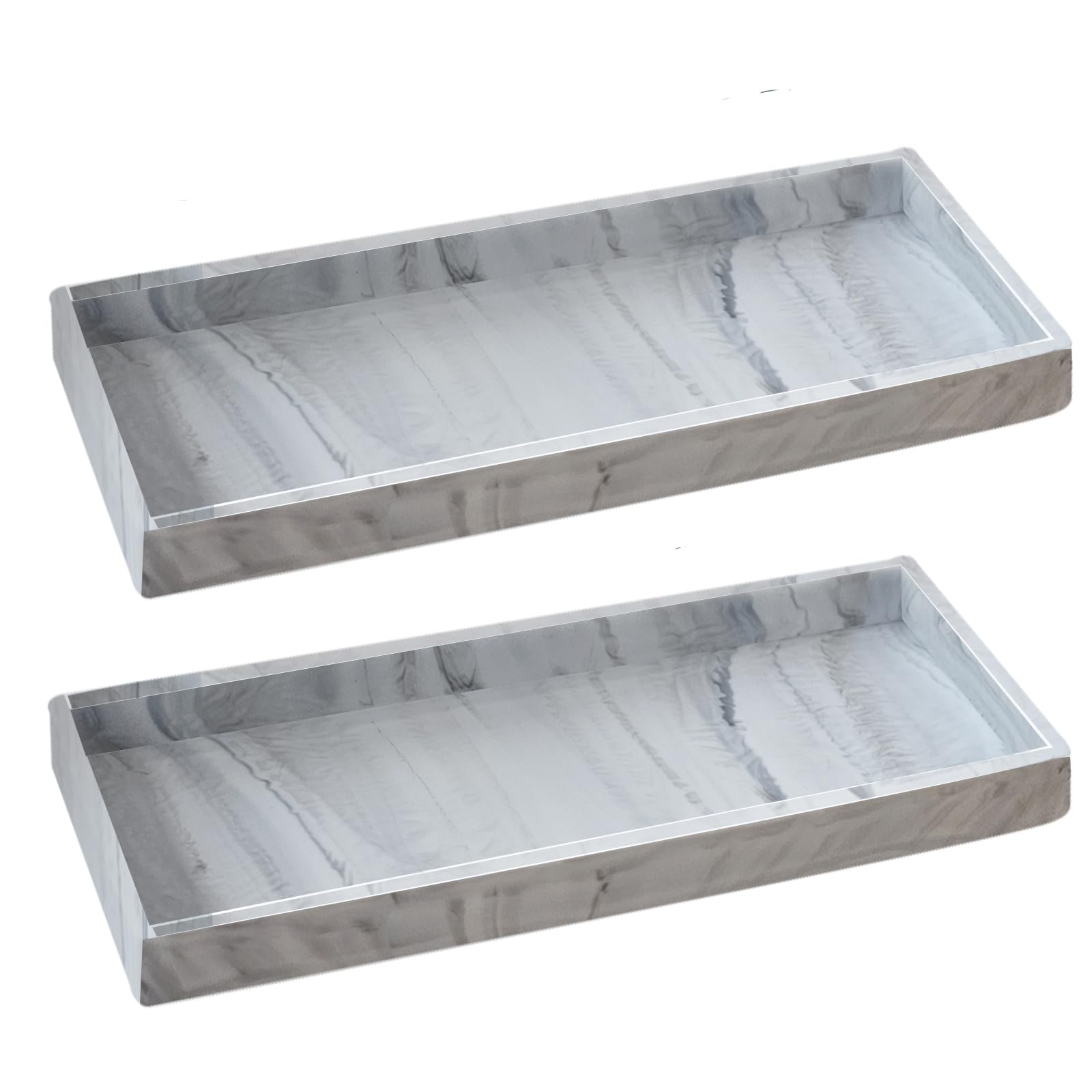 Photo 1 of 2PCS 11.8” L x 5” W Silicone Soap Dispenser Tray, Bathroom Sink Vanity Trays for Dresser Tops, Toilet, Small Tray for Scrubber, Lotion Bottles, Perfume, Jewelry, Candle, Key Trinket Ring-White Marble