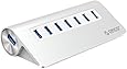 ORICO Aluminum 7 Port Super Speed USB3.0 Hub with 24W(12V/2A) Power Adapter and 3.3Ft. USB3.0 Cable Cord for iMac MacBook PC Laptop