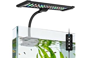 QWAKAY Aquarium Fish Tank LED Light - Clip on Plants Lamp Light for 10 20 30 Gallon Fish Tank with Timer DIY Mode, 9 Colors Adjustable Brightness, 24/7 Full Spectrum 18W