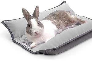 Paw Inspired Snuggle Bunny Bolster Bed for Rabbits, Cats, Dogs and Other Small Pets, Reversible Fleece Flop Bedding with Padded Sides (Gray/Light Gray)