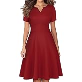 YATHON Women's Short Sleeve Vintage A Line Dress Fit and Flare Summer Cocktail Party Work Dresses with Pockets
