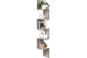 VASAGLE Corner Shelf Wall Mount, 5-Tier Floating Corner Bookshelf, Plant Shelf for Bedroom, Living Room, Bathroom, Home Office, Heather Greige ULBC072M01