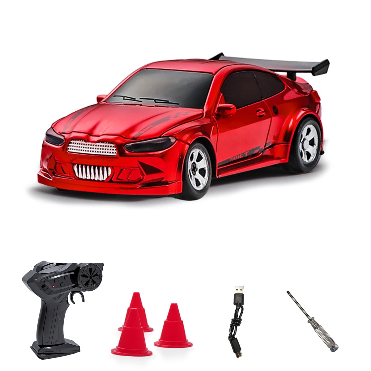 Photo 1 of 1/64 Scale Drift RC Car,Mini RC Sportscar 2.4Ghz Mini Racing Drift Racing Remote Contrl Car Model Toys Hobby Gift for Adults and Kid(Red)