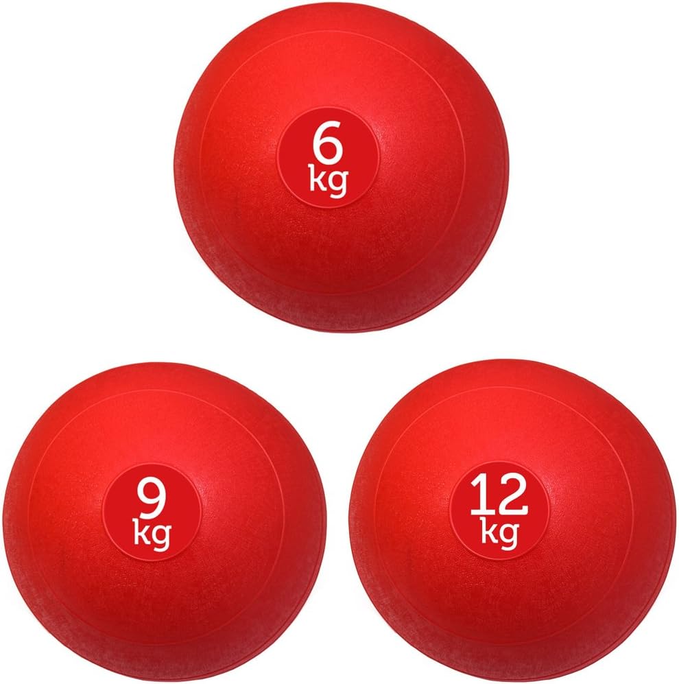 FXR Sports SET OF 3 RED NO BOUNCE SLAM BALLS FITNESS GYM (6KG, 9KG, 12KG) WITH SKIPPING ROPE+WORKOUT POSTER