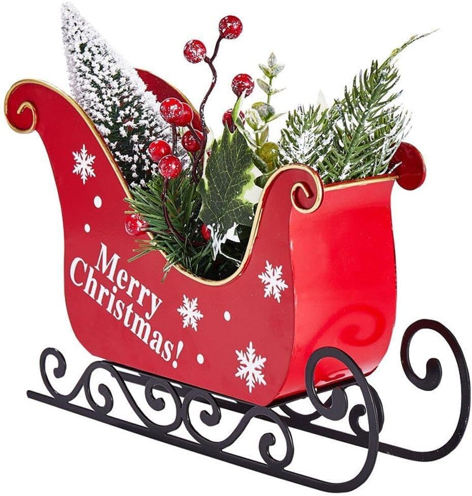 Bkrdty Christmas Sleigh Decoration Kit Christmas Metal Sleigh Ornament for Holiday Supplies Home Table Top Decoration
