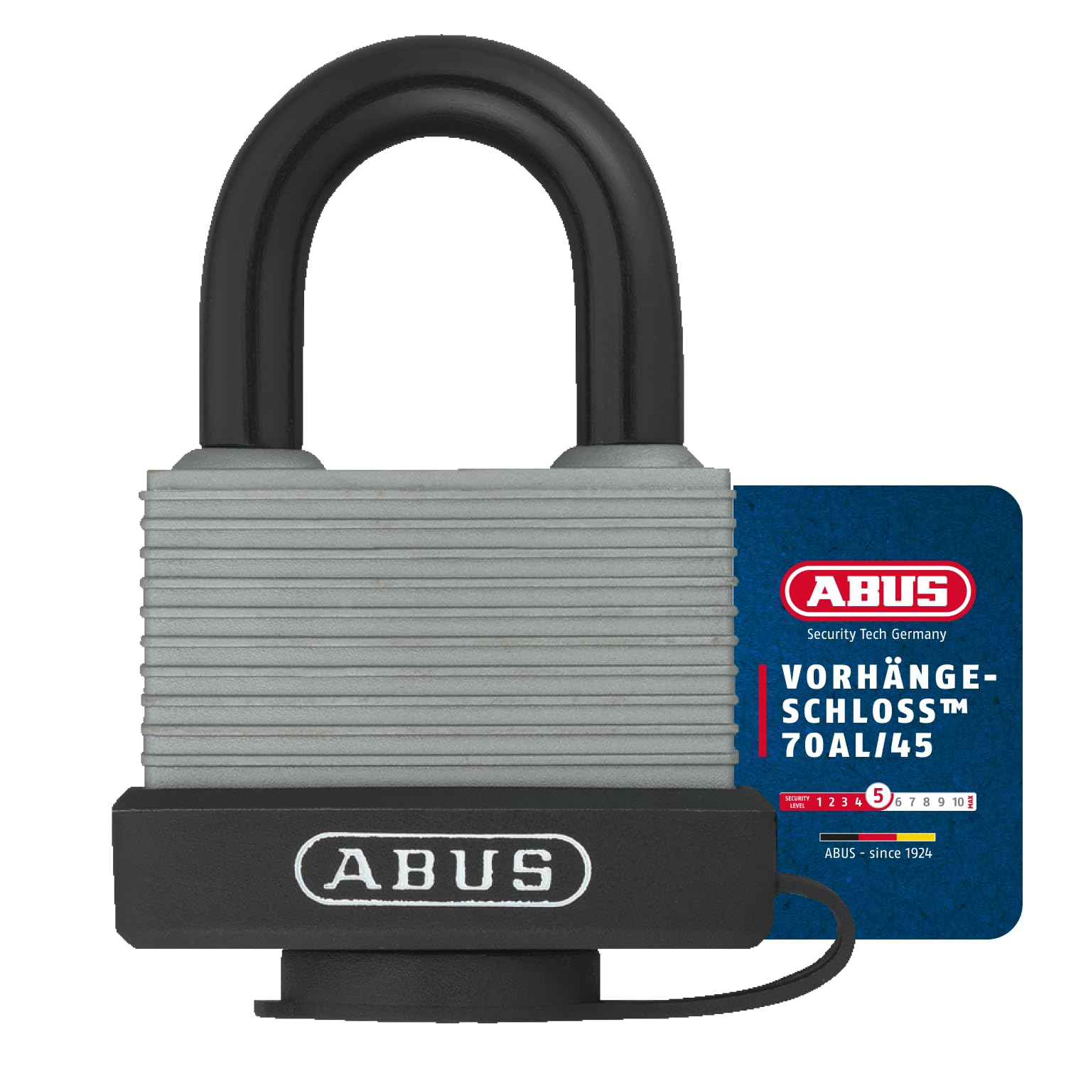 ABUS padlock 70AL/45 made of solid aluminium - weatherproof - with protective cap and plastic coating - ABUS security level 5 - silver