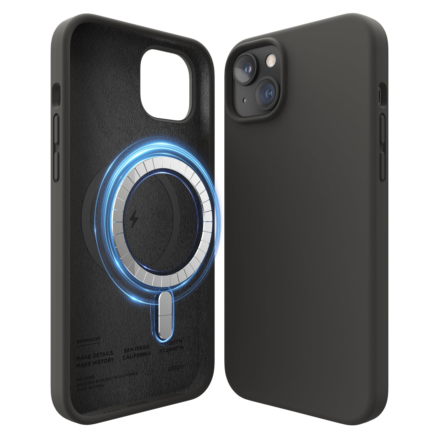 elago Magnetic Silicone Case Compatible with iPhone 14 Plus Case (6.7"), Compatible with MagSafe All Accessories, Built-in Magnets, Premium Liquid Silicone, Protective Cover (Black) — image 1