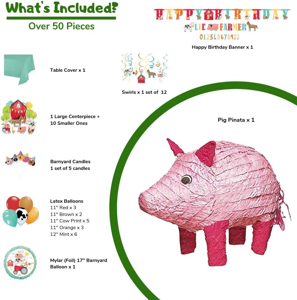 Amazon Com Barn Animal Party Supplies Bundle 1 Pig Pinata