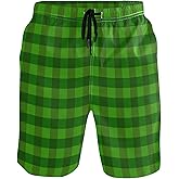 visesunny Men's Beach Short Swim Trunks St Patricks Day Green Stripe Sports Running Bathing Suits