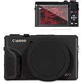 Frevyve Case for Canon G7X Mark III Camera, Soft Silicone Protective Case, Powershot G7X Mark III Sleeve with Removable Lens Cover & Screen Protector Accessories, Slim Fit, Anti-Scratch (Black)