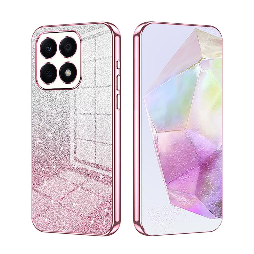 ILING Case for HONOR X7c / HONOR 200 Smart 5G, Ultra Thin Elegant Gradient Color Sparkling Back Design Electroplated Edging Soft Silicone TPU Shockproof Phone Case Girls Cover (Pink)