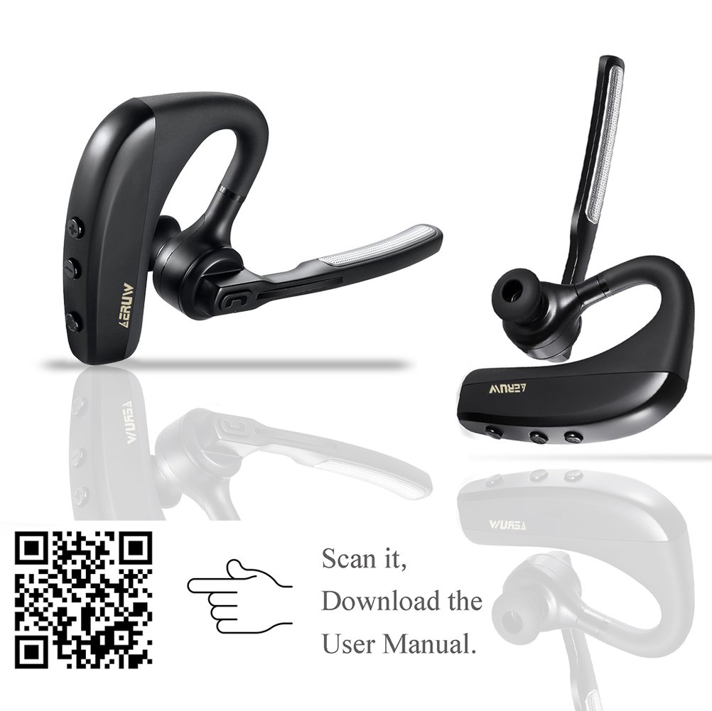 Bluetooth Headset, Handsfree Bluetooth 4.1 Headset Earphone for Business Trucker, Wireless Headphone Bluetooth Earpiece Compatible for iPhone Android Cellphone (Black-K10)