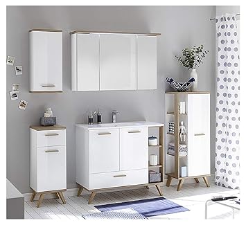 - NOVENTA 15 - SOFORT Lieferung - Badmöbel-Set - 101 cm - Badset Waschplatz 6-teilig stehend mit Spiegelschrank Mineralmarmor