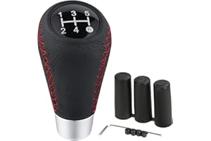 Arenbel Shifter Knobs 5 Speed Car Gear Stick Leather Shifter Lever Handle Fit Most Manual Vehicle, Black Leather