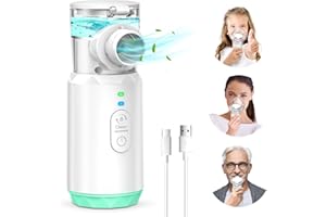 ULIAUO Portable Nebulizer Machine for Adults, USB-C Ultrasonic Mesh Nebulizer, Handheld Nebulizer for Kids, Personal Steam Inhaler with Indicator Light, Automatic Cleaning, for Home, Car, Outdoor,Green
