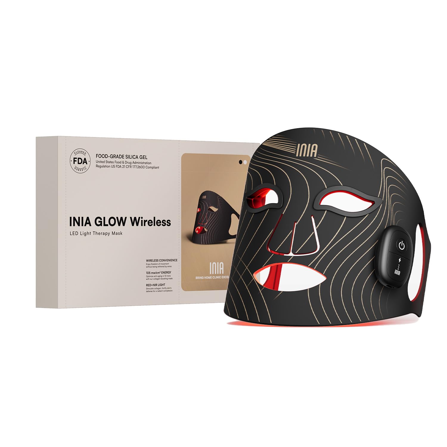 Photo 1 of INIA Red Light Therapy for Face, Glow Wireless LED Face Mask Light Therapy with Near-Infrared Red Light (NIR), Rechargeable and Ergonomic Design for Home & Travel(Black)