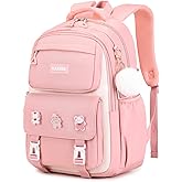 Girls Backpack, Kids Backpack for Girls with Anti-theft Back Pocket, Lightweight School Bookpack, Watrer Resistant, Bookbag for Elementary Primary School, Pink