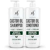HerStyler Castor Oil Shampoo &amp; Conditioner Set - 33.8 Fl Oz Each | Cleanses &amp; Conditions - Scalp Detox - Soothes Dry Flaky Scalp - Removes Buildup &amp; Detangles - with Aloe, Mint &amp; Vitamin E