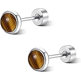 FACOKO Flat Back Earrings for Women, G23 Titanium Hypoallergenic Onyx Earrings, Stone Flat Back Studs Earring for Multiple Piercings Flatback Earring Sensitive Ears