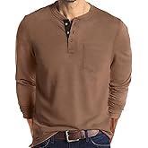 Lexiart Mens Fashion Henley Shirts Long Sleeve Button Cotton T-Shirt with Pocket
