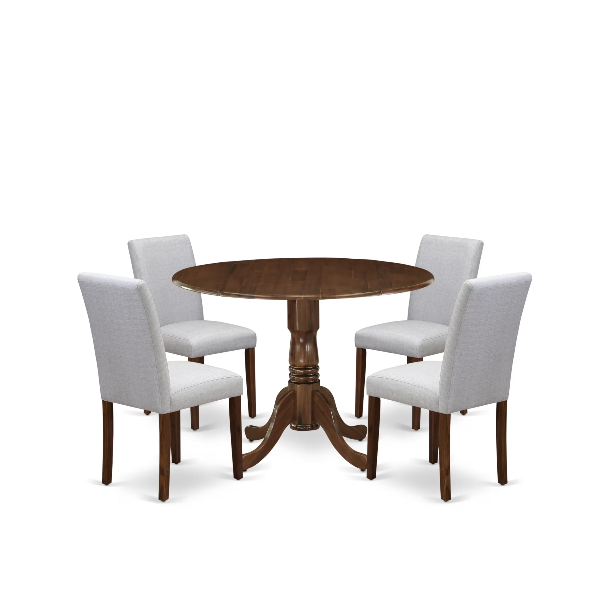 Photo 1 of *Partial Set - Check clerk notes*
East West Furniture DLAB5-AWA-05 5 Piece Dining Set Contains a Round Dining Room Table with Dropleaf and 4 Upholstered Chairs, 42x42 Inch, Antique Walnut