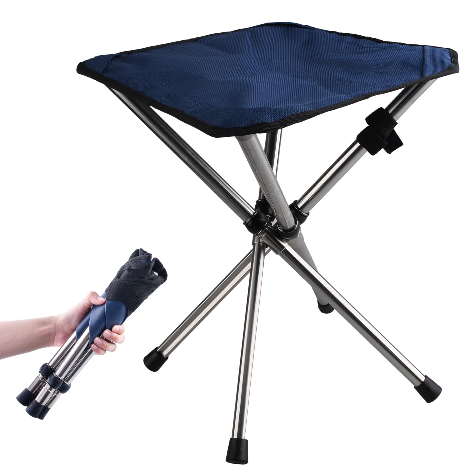 Azarxis Folding Stool Camping Foldable Stool Portable 4-Legged Chair Lightweight for Fishing BBQ Picnic Outdoors Indoors Kitchen (Blue - L)