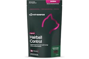 VetriScience Hairball Control Chews, Gentle Hairball Remedy for Cats, Omega-3 and Fiber Supplement, Support Digestion and Skin and Coat, Reduce Hairballs, Tasty Small Bites, Chicken, 60 Count