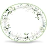 50 PCS Sage Greenery Oval Paper Plates Large 10'' x 12'' Disposable Eucalyptus Leaf Party Decoration Supplies Heavy Duty Dish Tray for Sage Green Neutral Green Baby Shower Birthday Wedding Decor