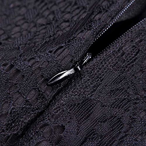 V.C.Formark Women's V Neck Lace Sleeves Beading Long Evening Party Prom Dress,Black,S