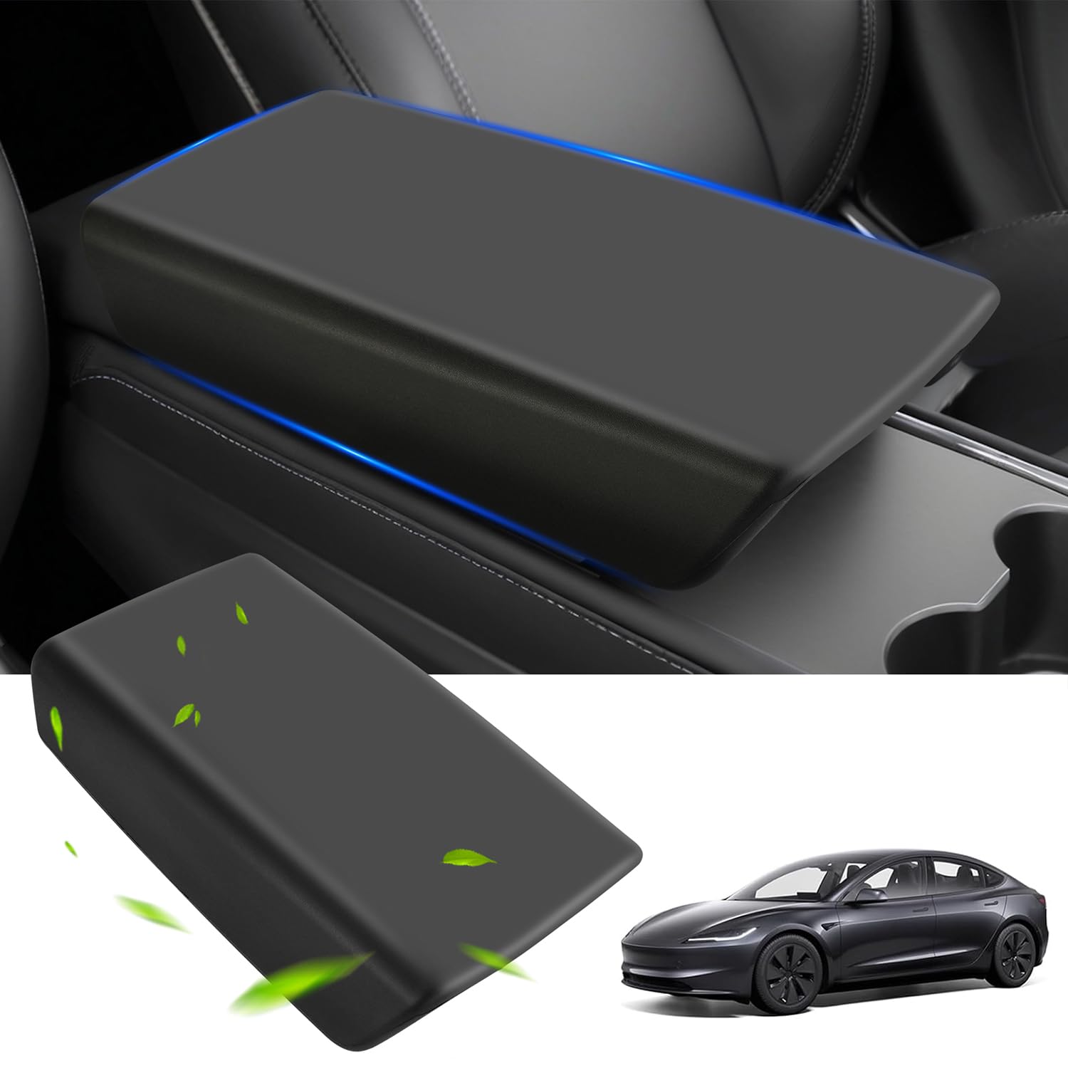 Photo 1 of Car Center Console Cover, Designed for Refresh Tesla Model Y 2021-2025/Model 3 2021-2023, Anti-Scratch & Stain-Resistan Non-Slip Armrest, Easy Installation—Black