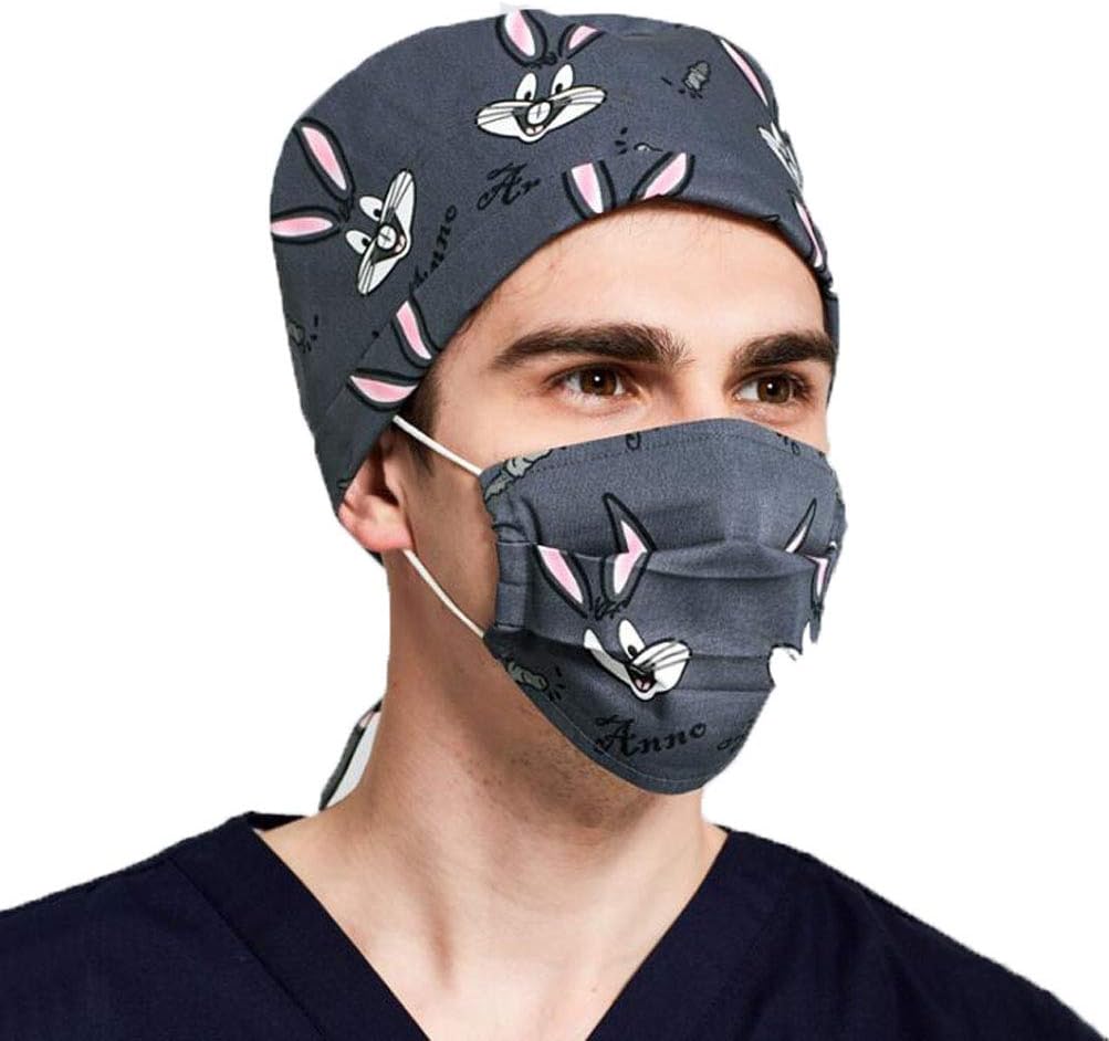 Cute Printed Scrub Caps Sets with Sweatband Surgical Hats Sets Doctor Nurse Working Hats Uniform Cap for Women Men