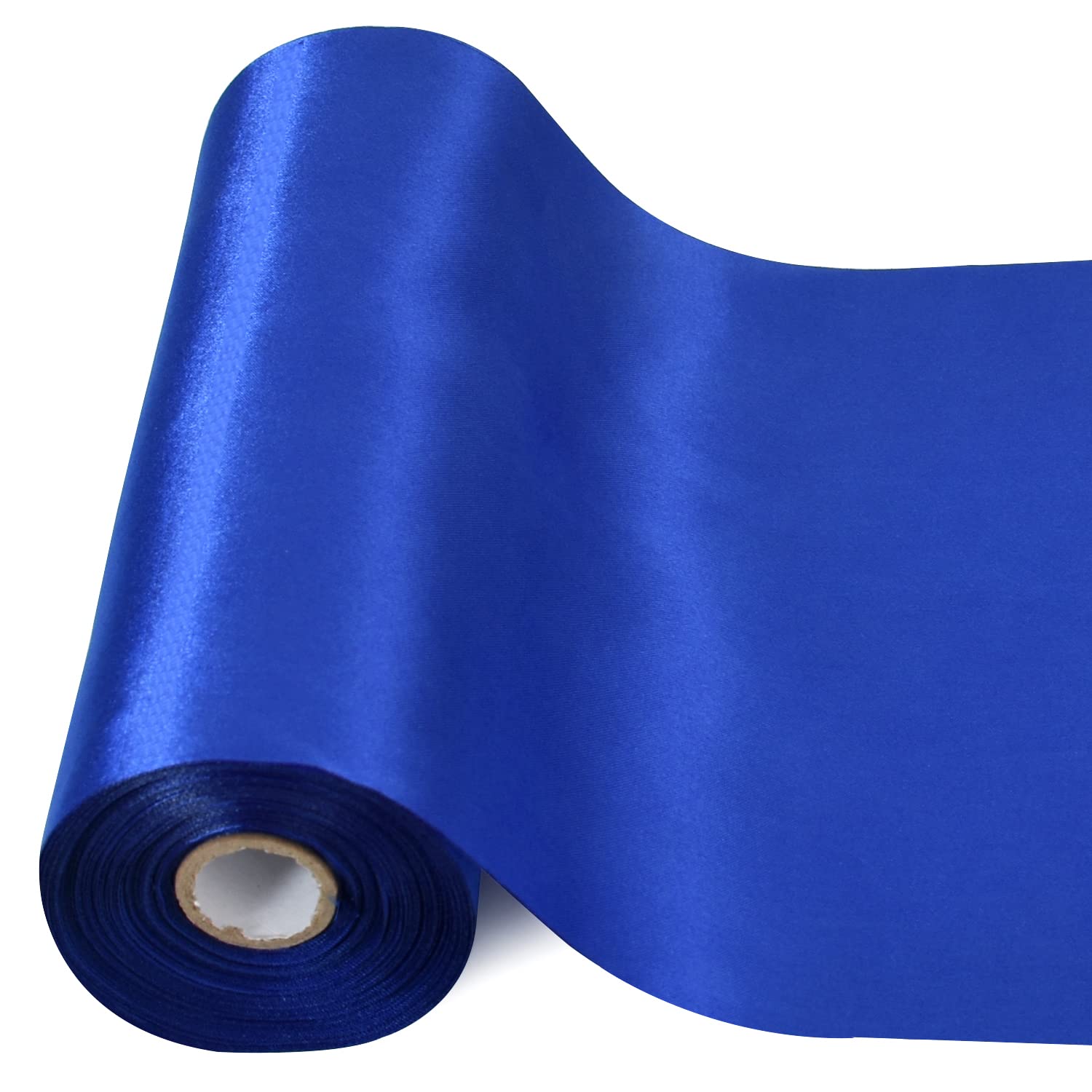 TONIFUL Royal Blue Satin Ribbon Solid Fabric Ribbons for Door Tree Home Outside Bows Decor Cutting Ceremony Kit Grand Opening Chair Sashes Crafts Wedding Car Decoration, 8 inch wide, Blue,White