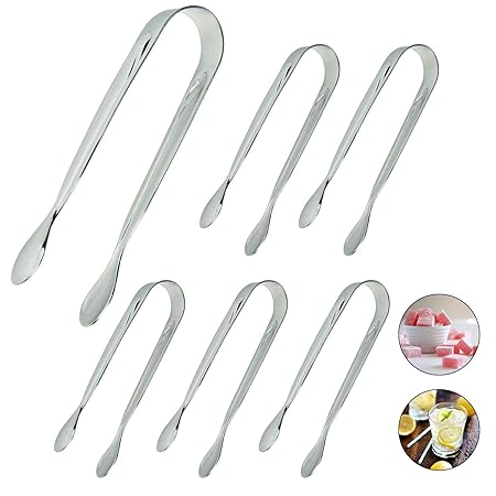 Aniyoo Zuckerzange 6 Stück Edelstahl Zuckerzange Set, Zuckerzange Eiszange Lebensmittelzange 11.3cm - praktischer Service Nac