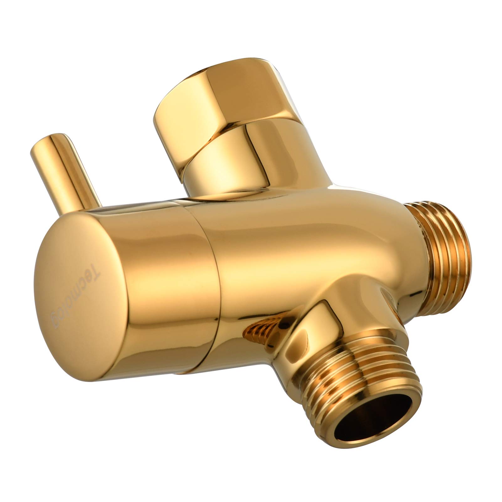Tecmolog 3 Way Shower Diverter Valve G 1/2" Brass T Adapter with Shut Off Valve for Shower Head, Titanium Gold, DSF012J