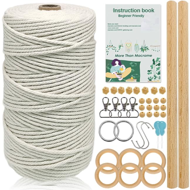 suo long Macarame Kit for Adults Beginner to Make Macrame Plant Hanger,Wall Hanging Decor,Dream Catcher for Starters Include 3mm Macrame Cord 200m,Wood Beads Christmas Ornament Craft Kit for Adults