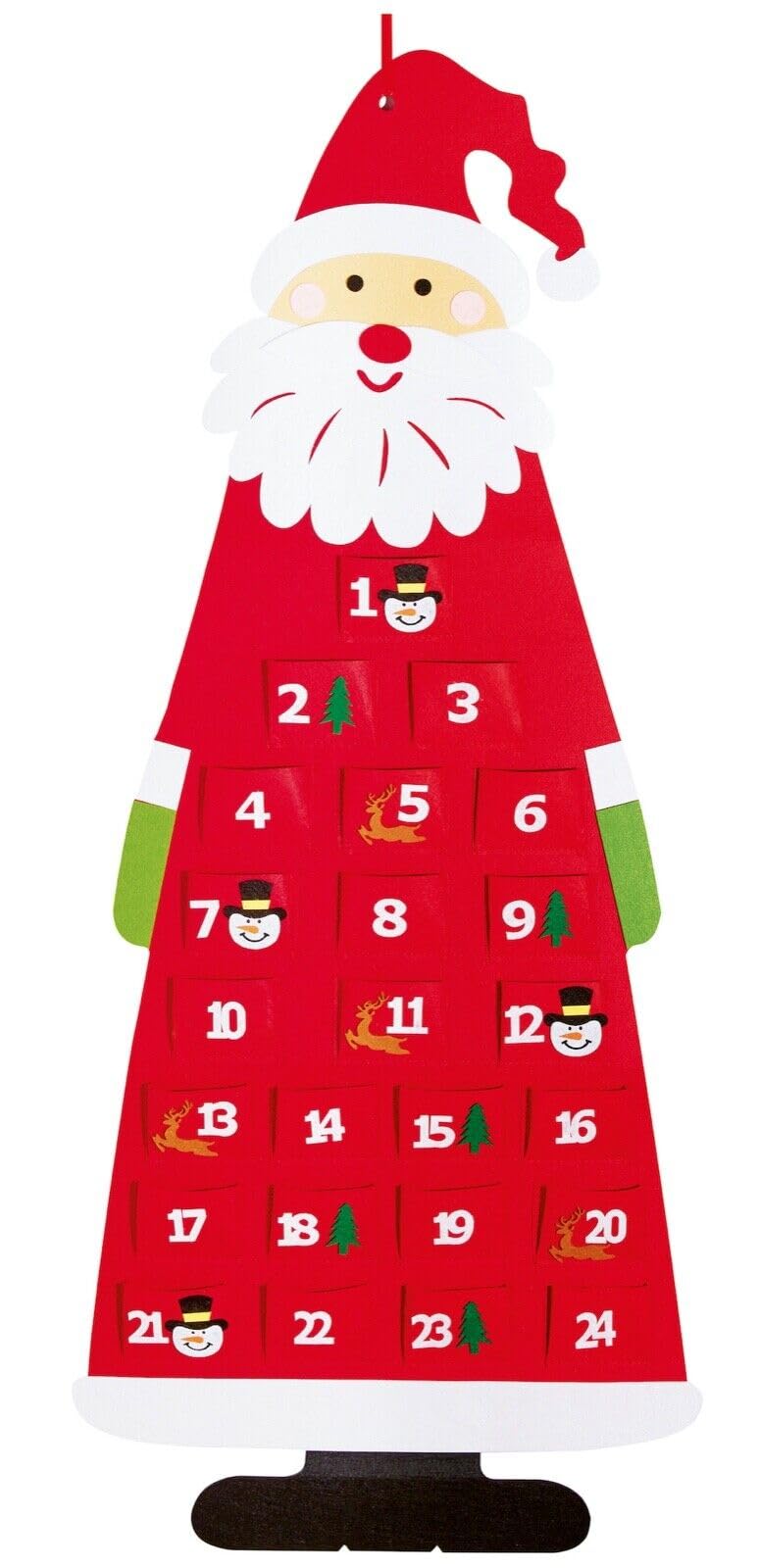 Childrens Red Felt 115cm Tall Santa Advent Calendar with Large Pockets