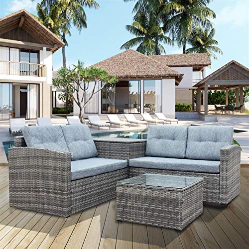 4 Pcs Patio Sofa Set Outdoor Wicker Rattan Furniture Conversation Set
