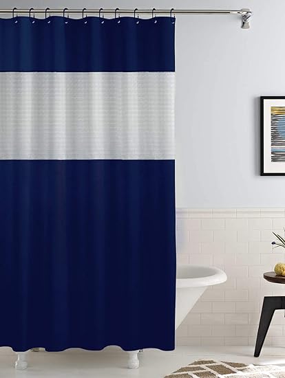 Story@Home PVC Waterproof Designer Bath Shower Bathroom Curtain 79 X 71 inches - Navy Blue, 12 Hooks