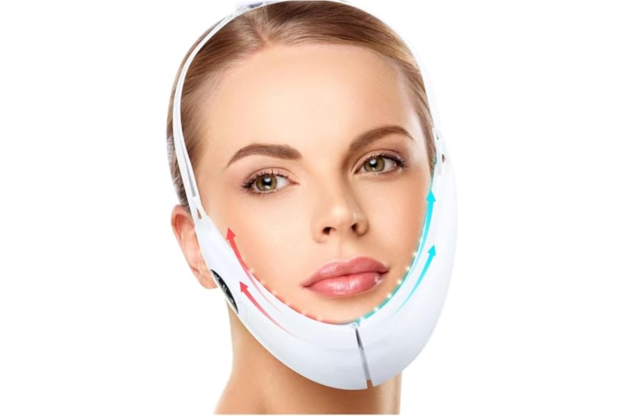 Intelligent Electric V- Face Shaping Massager Double Chin Reducer Face Lifting Machine Microcurrent Facial Device Lifting Slimming V-Face-Lift Belt Beauty Instrument -Improve Double Chin (1PC)