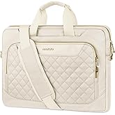 MOSISO Laptop Shoulder Bag, 15.6 inch Computer Bags Compatible with MacBook Pro 16 M4 M3 M2 M1/Air 15 M4 M3 M2, 15-15.6 inch,HP,Dell,Acer,Notebook, Messenger Bag with Front Square Quilted Pocket,Beige