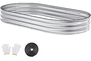 Patiobay Raised Garden Bed, 8x4x1ft Galvanized Outdoor Planter Beds with Safety Edging and Gloves, Oval Metal Planter Box for Gardening Vegetables Flowers Herb