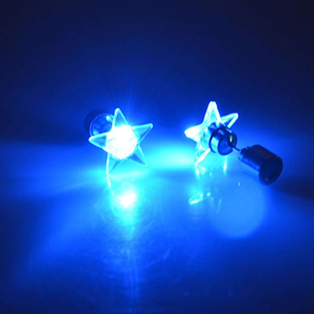 Led Earrings,4 Pair Glowing Light Up Earrings Star Shape Multicolor Bright Stylish Fashion Ear Drop Pendant Stud Stainless for Party Men Women Halloween Thanksgiving Day Christmas(4 color)