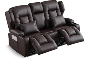 SAMERY 68" RV Loveseat Recliner Sofa, Manual Reclining Loveseat 6" Wall Hugger Recliners with Flip-Down Console, USB, Outlet, Cup Holder, Pocket, Faux Leather RV Couch for RV Furniture Living Room