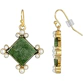 1928 Jewelry Women's Gold Tone Green Aventurine Gemstone Faux Pearl Drop Earrings